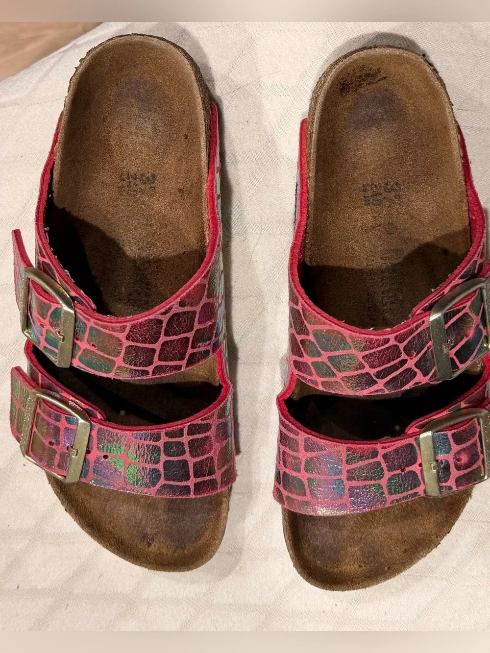 Birkenstock Pink Croc-Textured Double-Buckle Slide Sandals